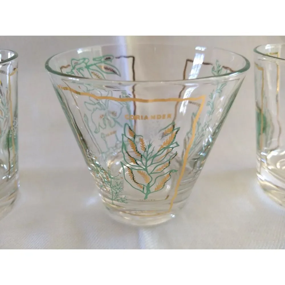 MCM Rocks Lowball Glasses‎ Spices Green & Gold Vintage Barware Set of 3